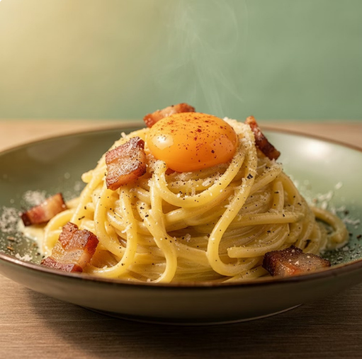 Espaguete carbonara com bacon e gema
